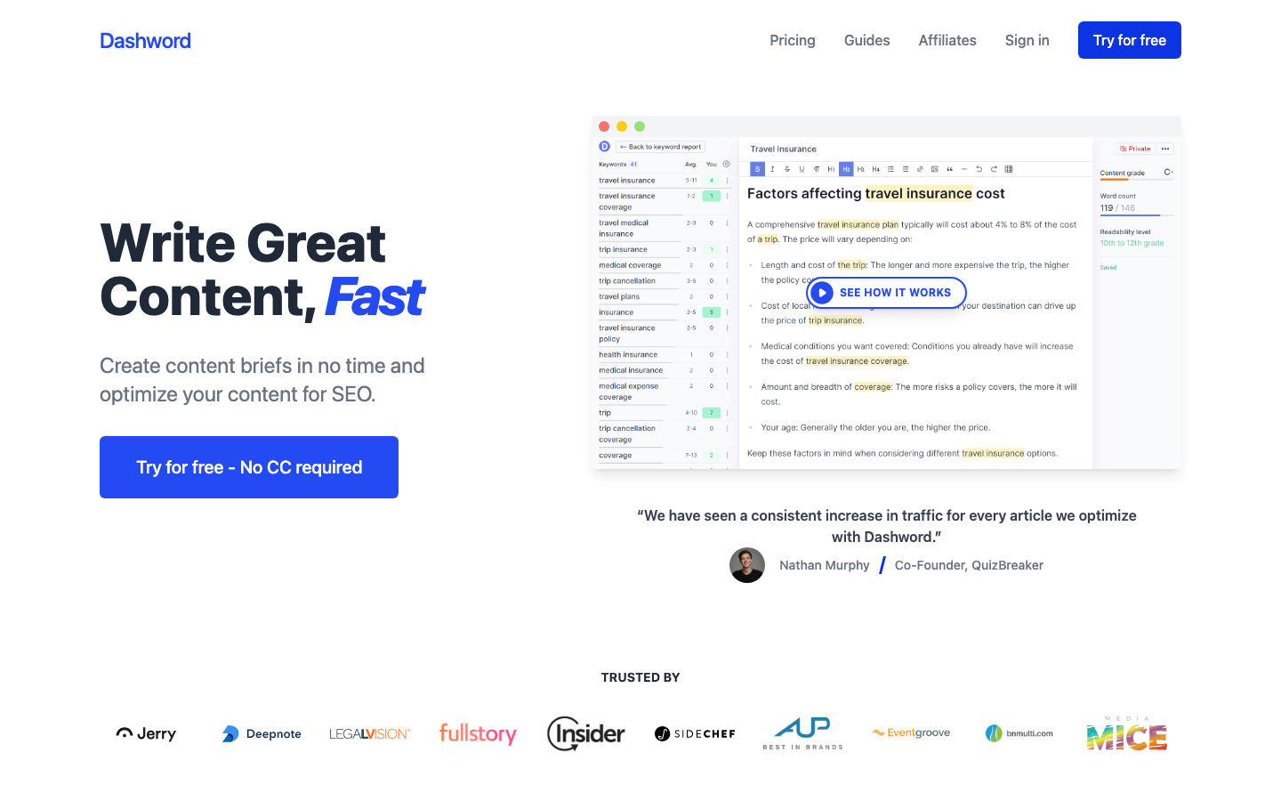 Dashword dashboard screenshot