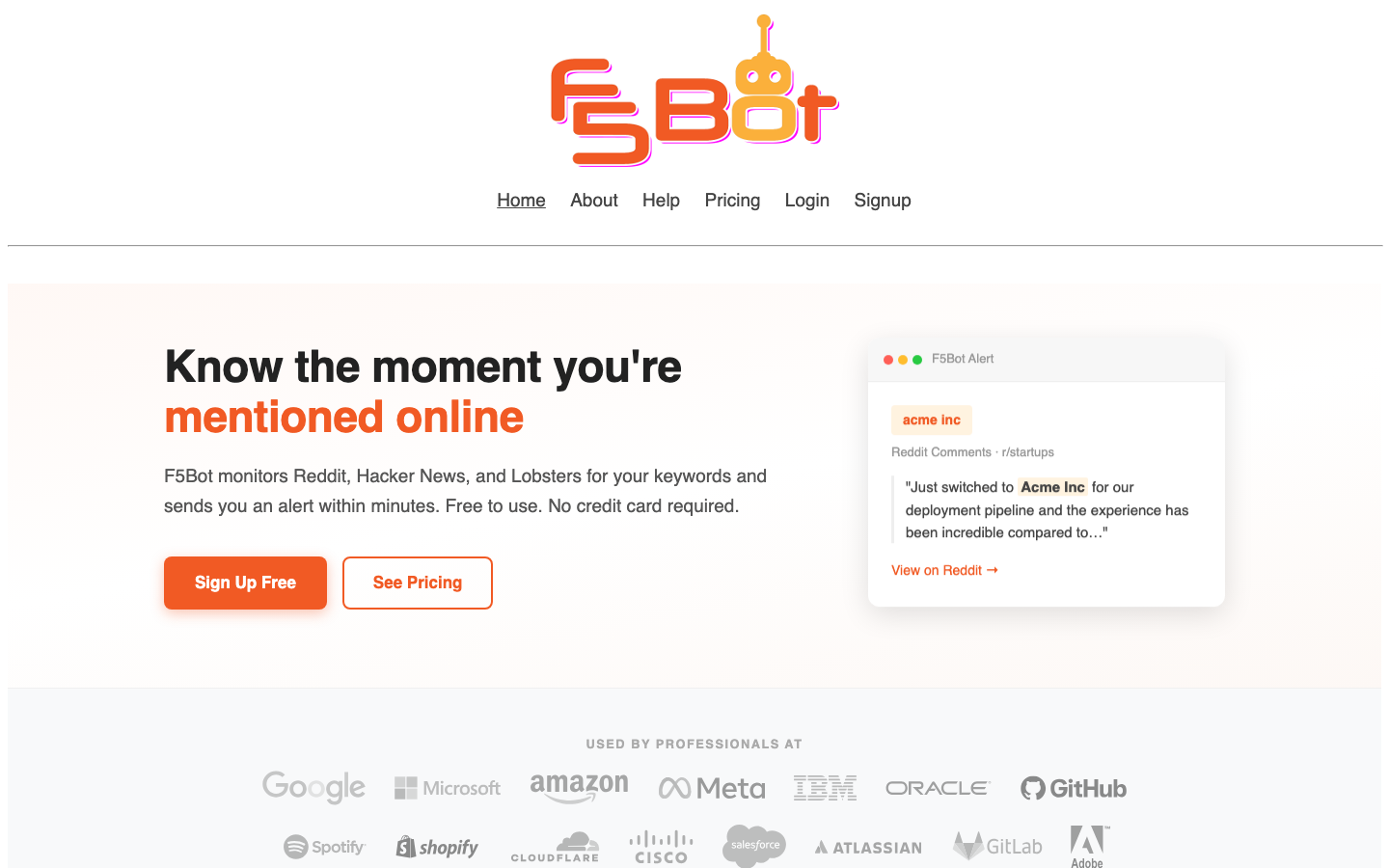 F5Bot dashboard screenshot