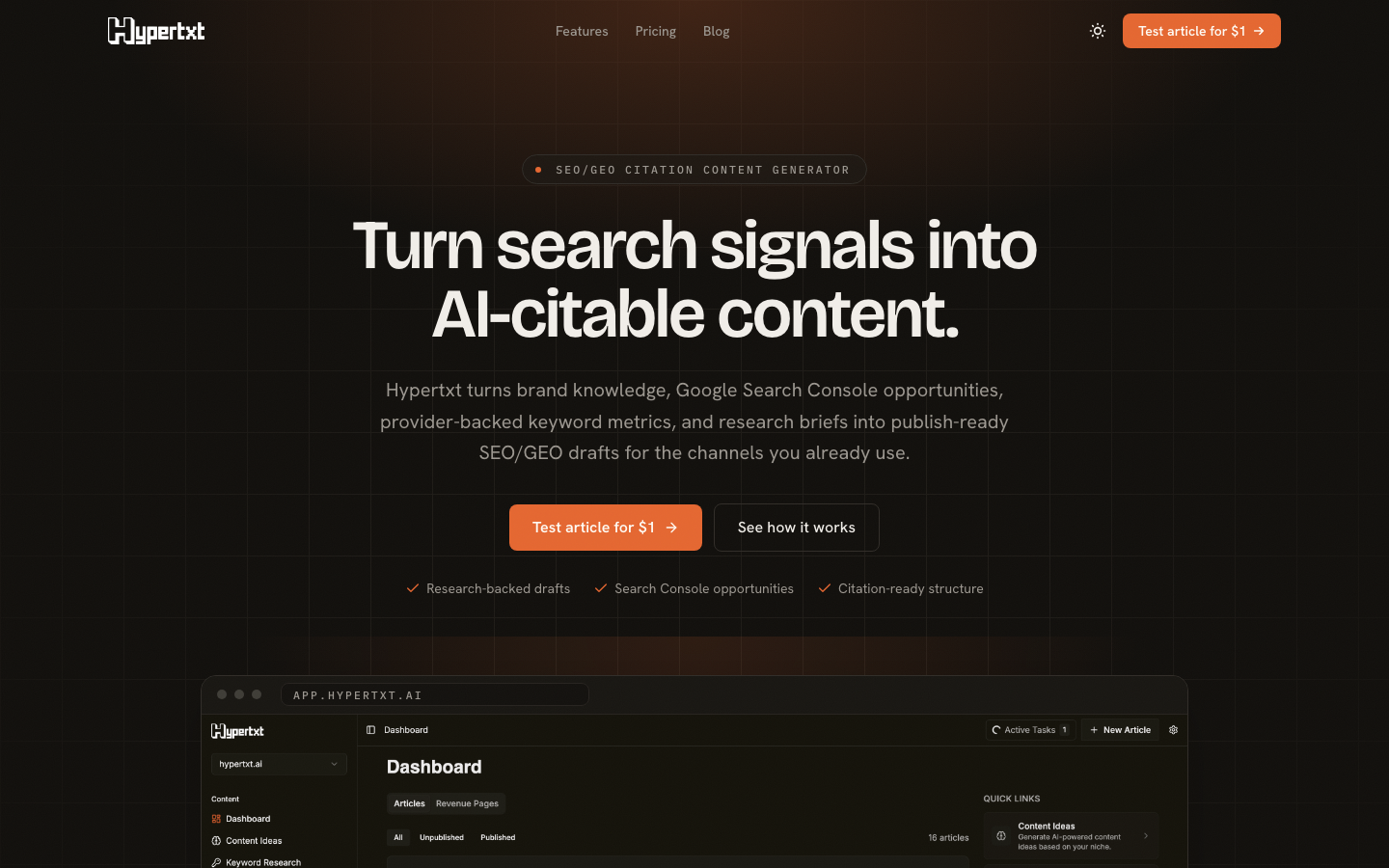 Hypertxt dashboard screenshot