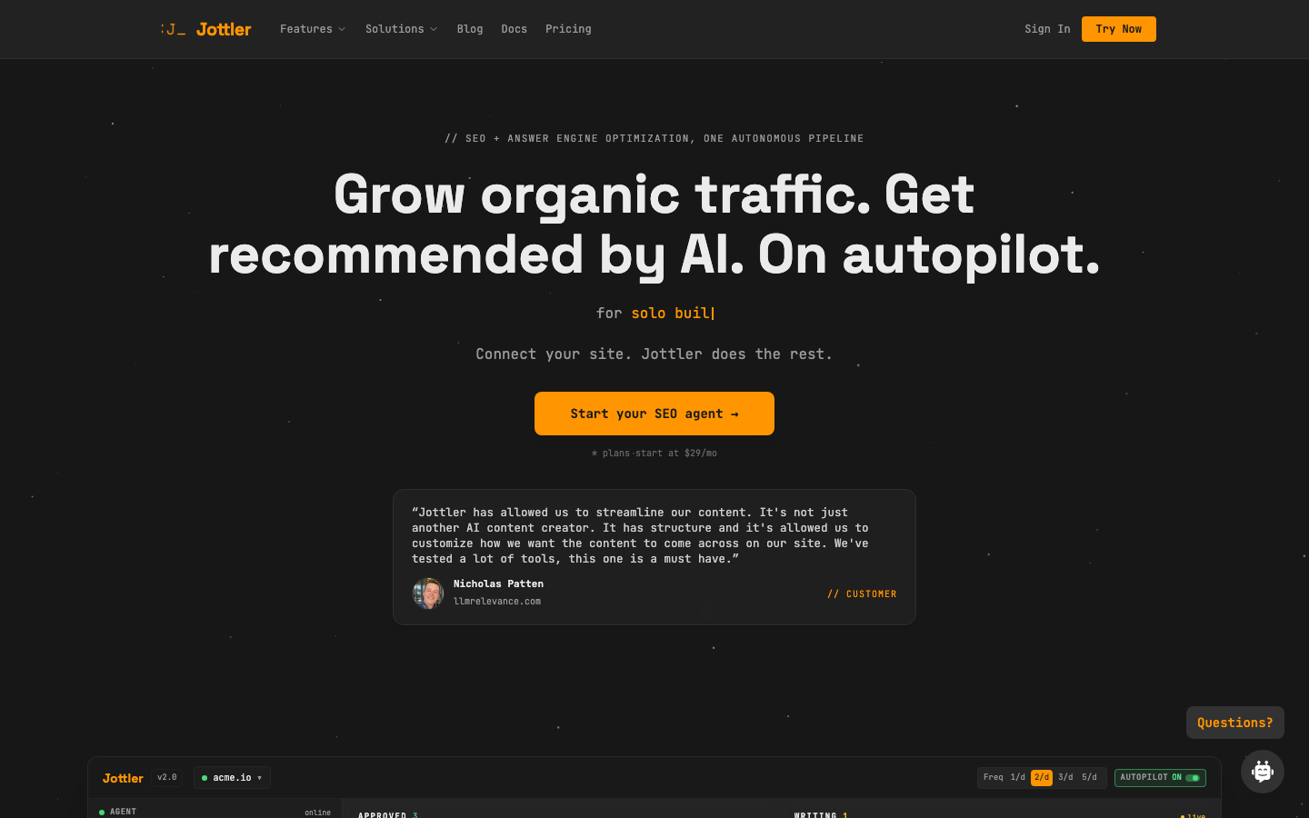 Jottler dashboard screenshot