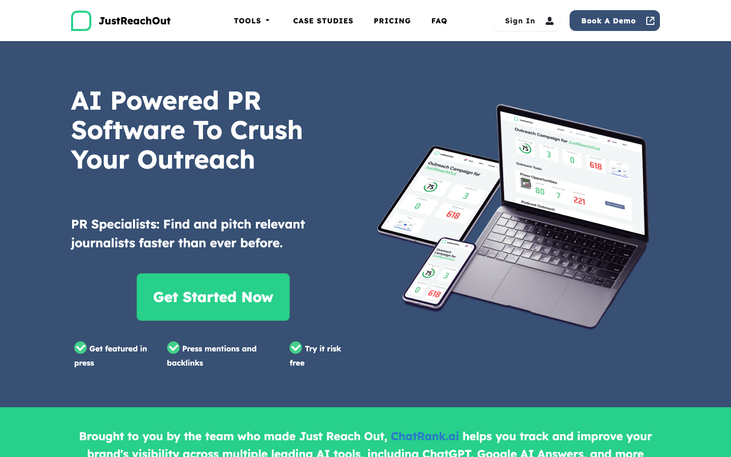 JustReachOut dashboard screenshot