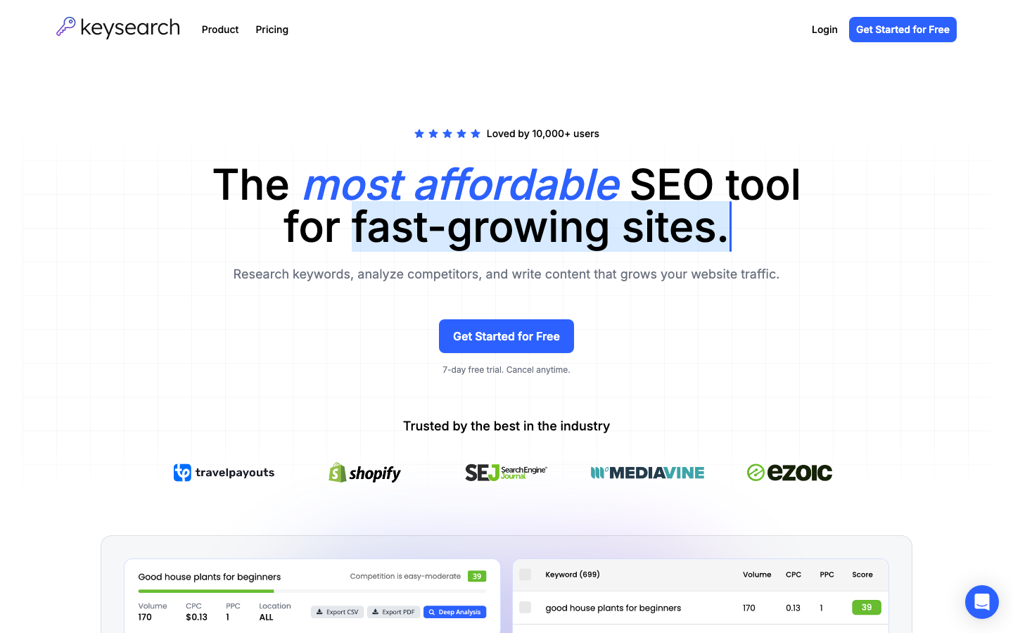 KeySearch dashboard screenshot