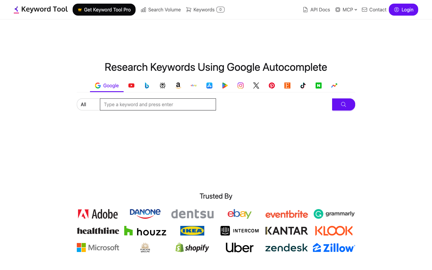 Keyword Tool dashboard screenshot