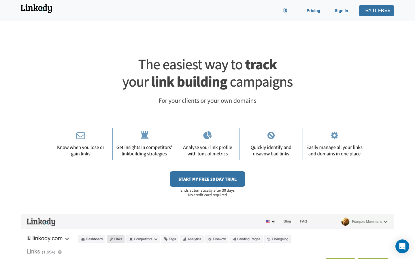 Linkody dashboard screenshot