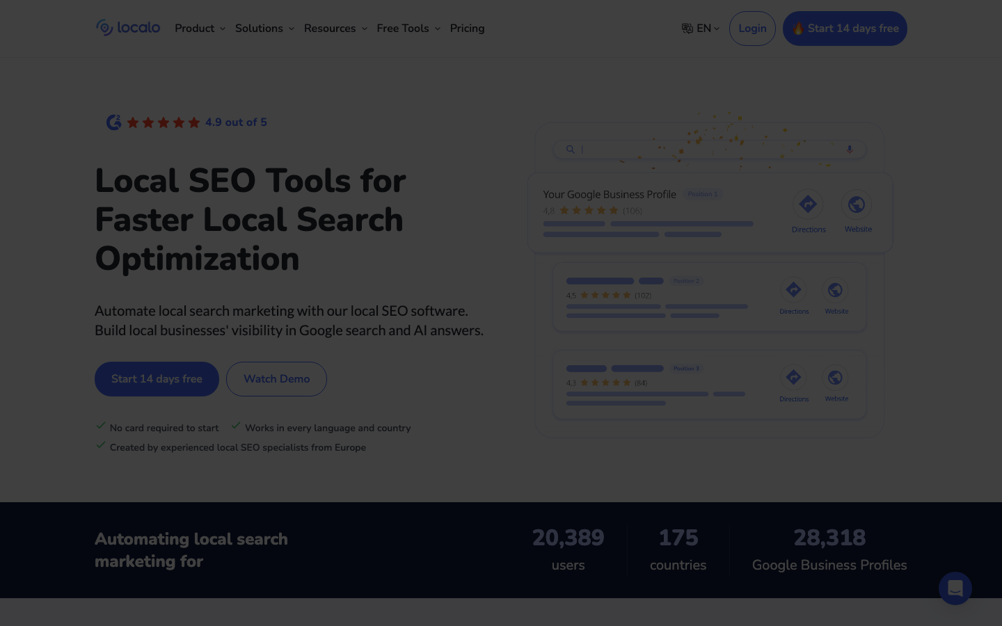 Localo dashboard screenshot