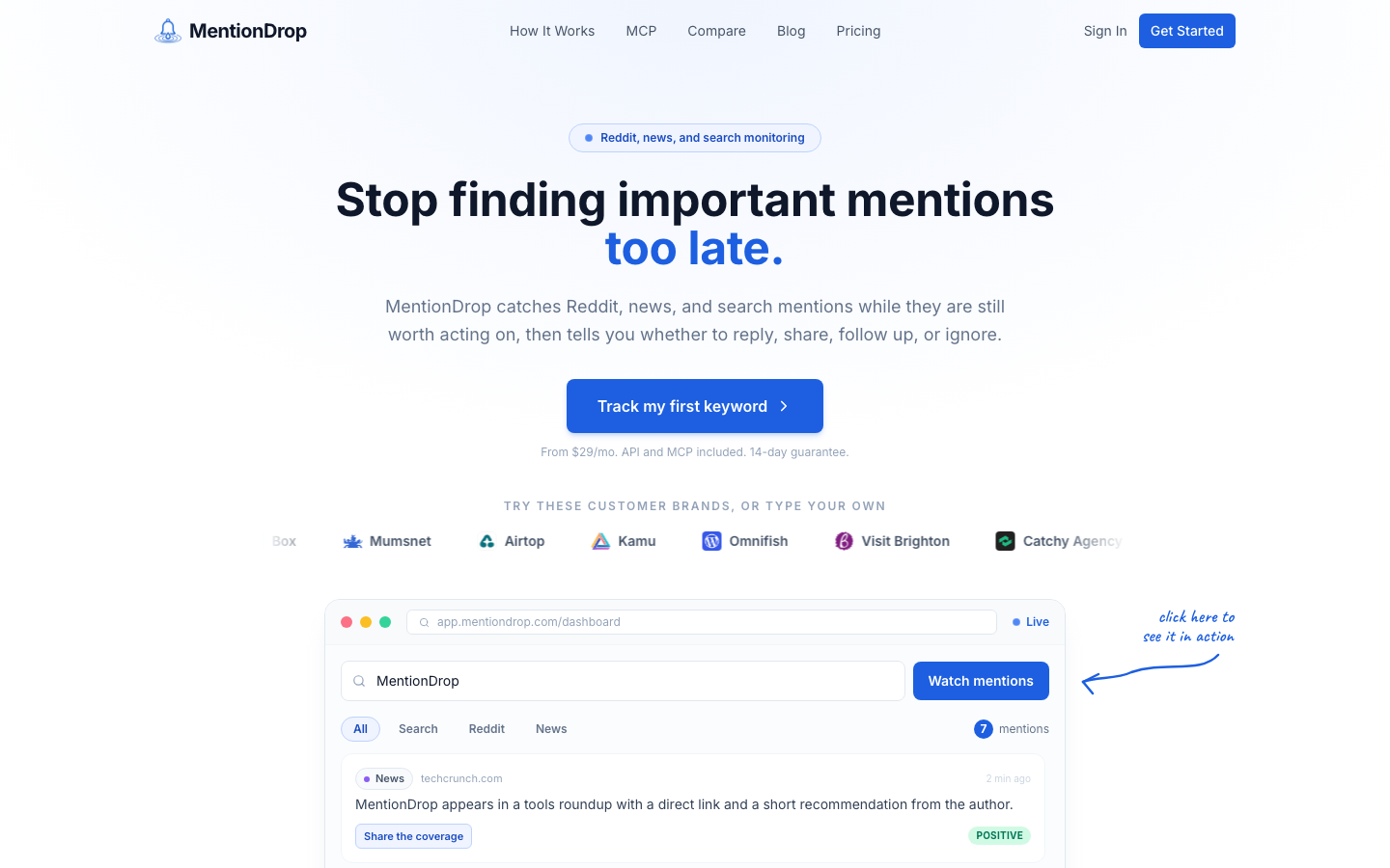 MentionDrop dashboard screenshot