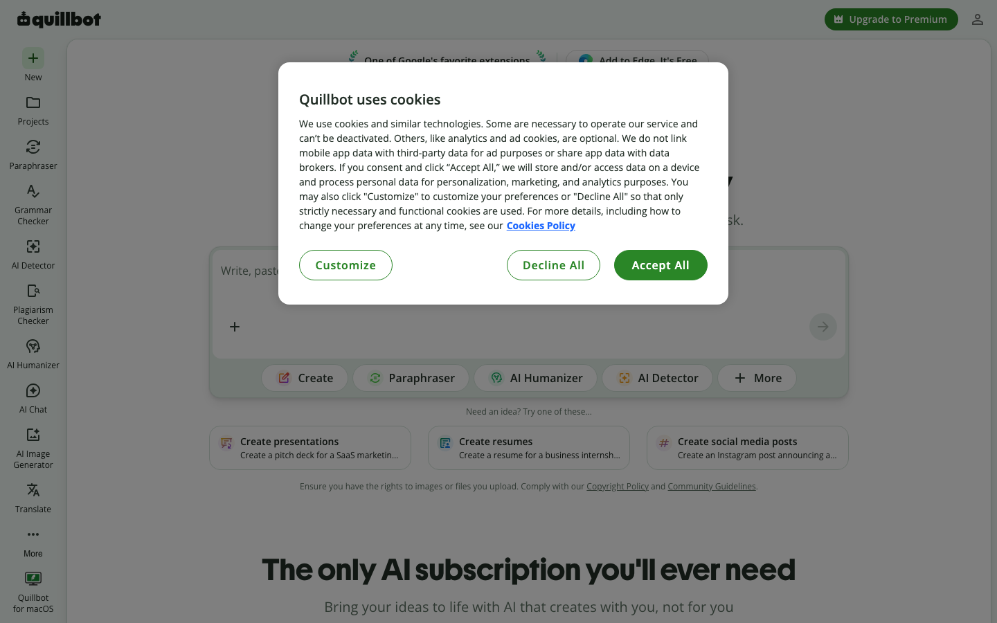 QuillBot dashboard screenshot