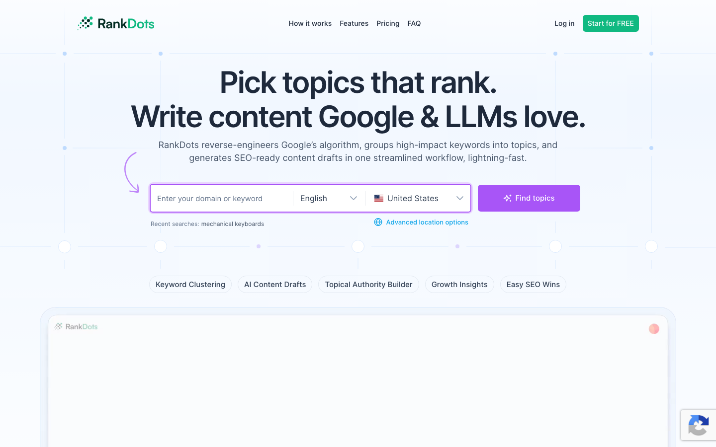 Rankdots dashboard screenshot