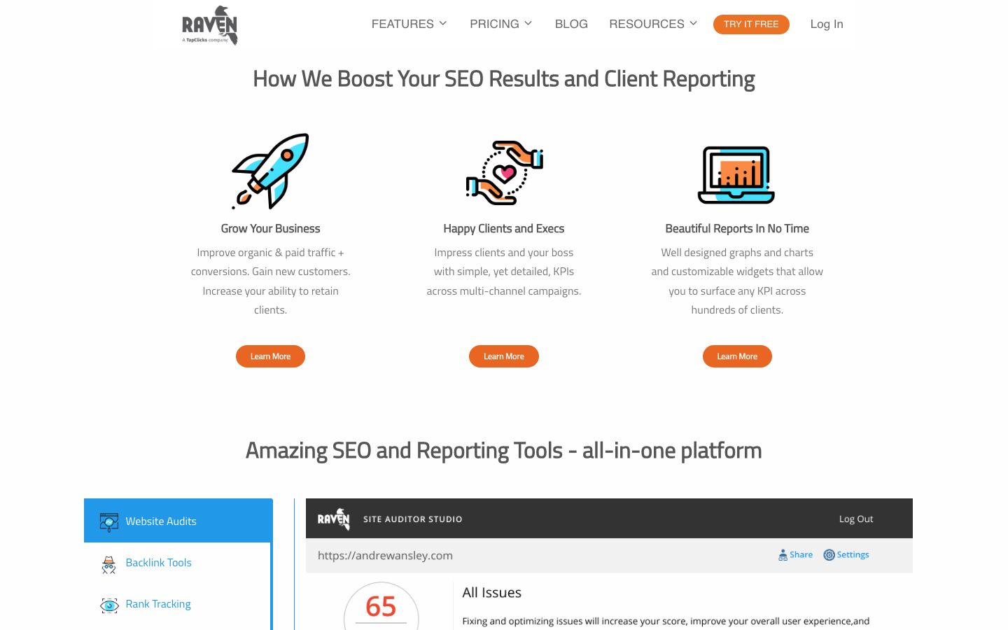 Raven Tools dashboard screenshot