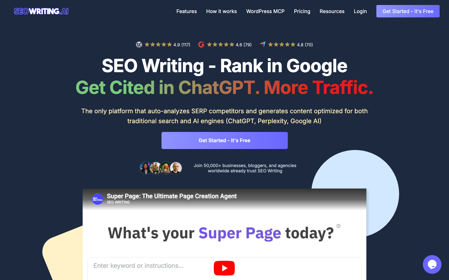 SEO Writing AI dashboard screenshot