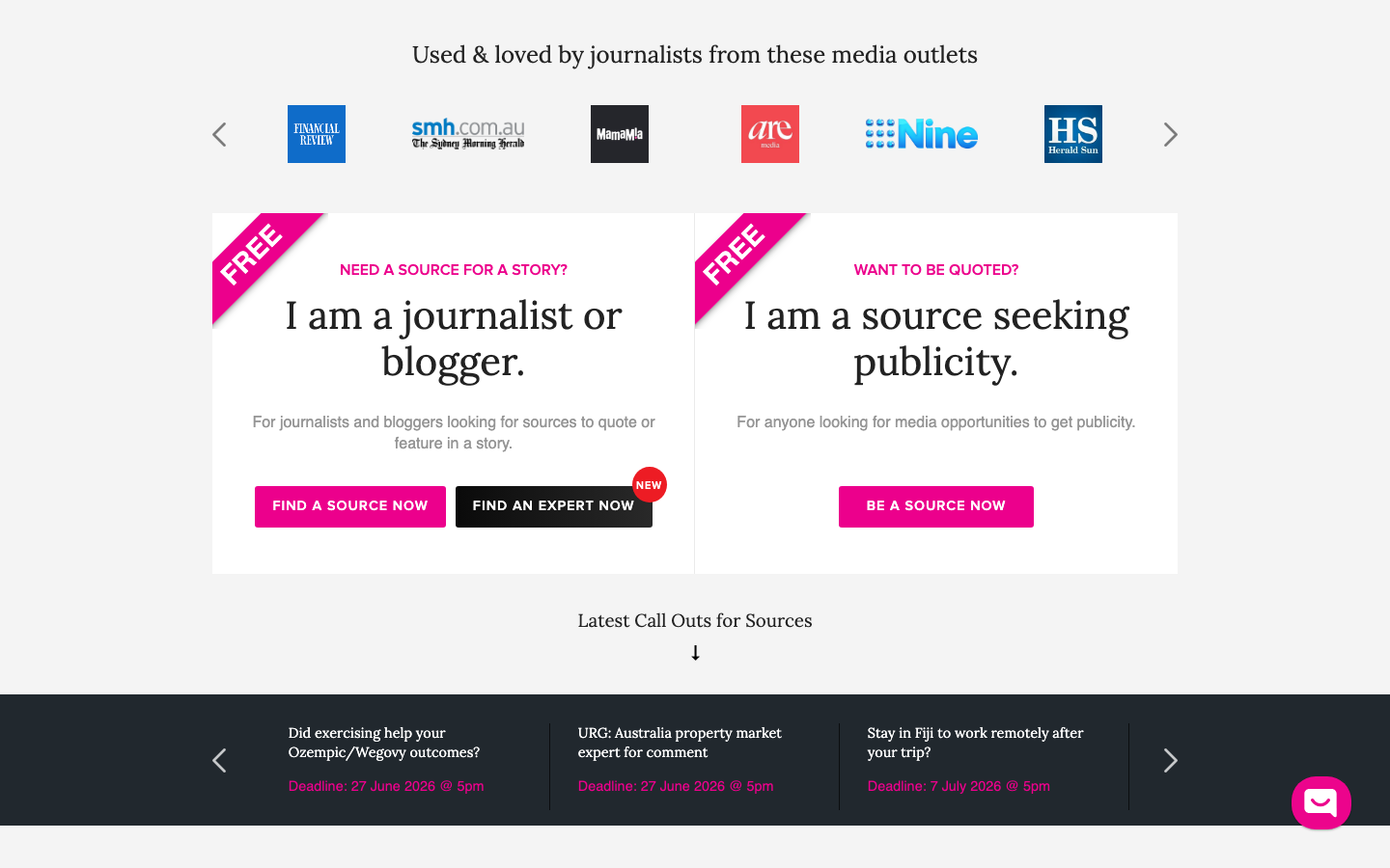 SourceBottle dashboard screenshot