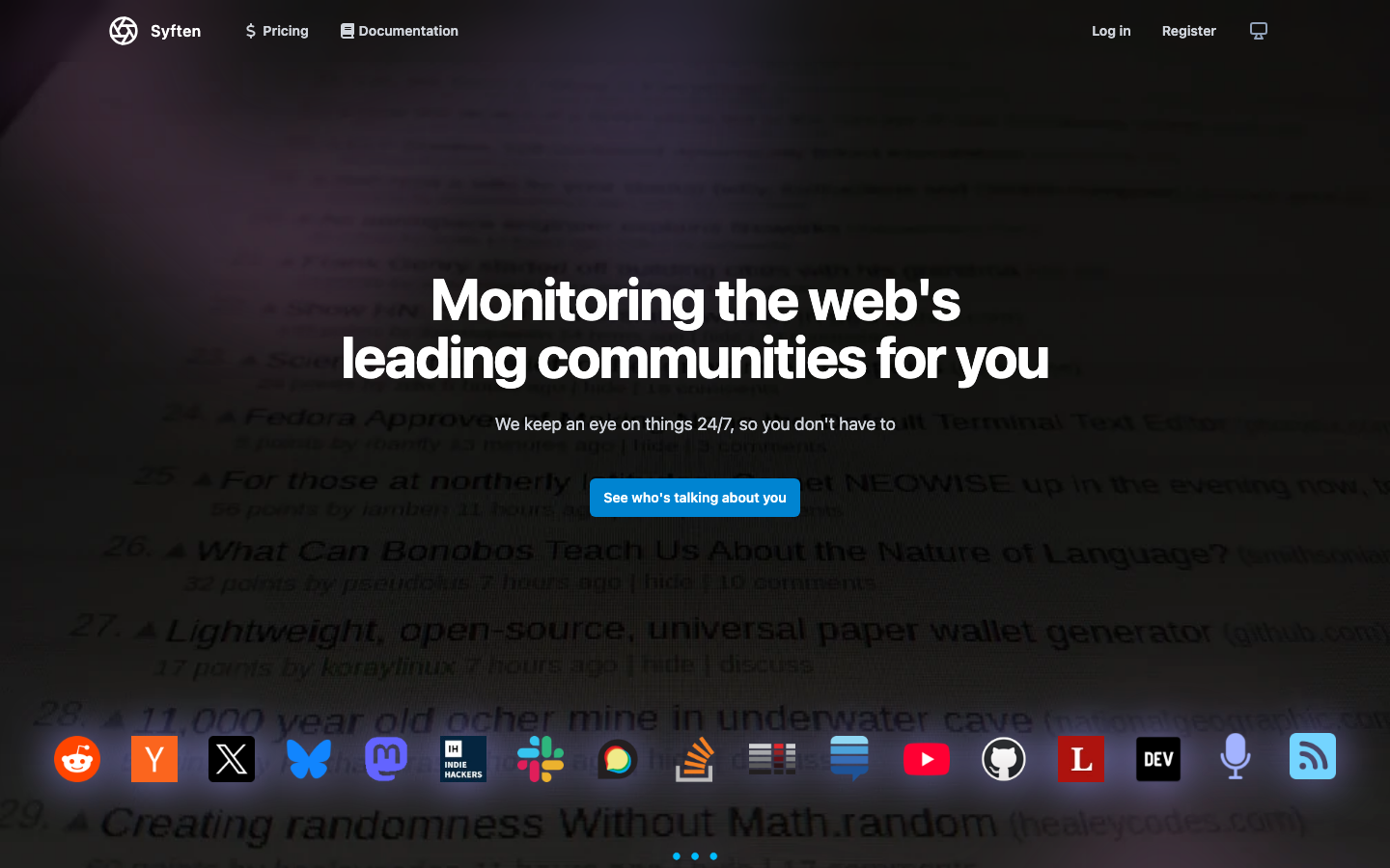 Syften dashboard screenshot