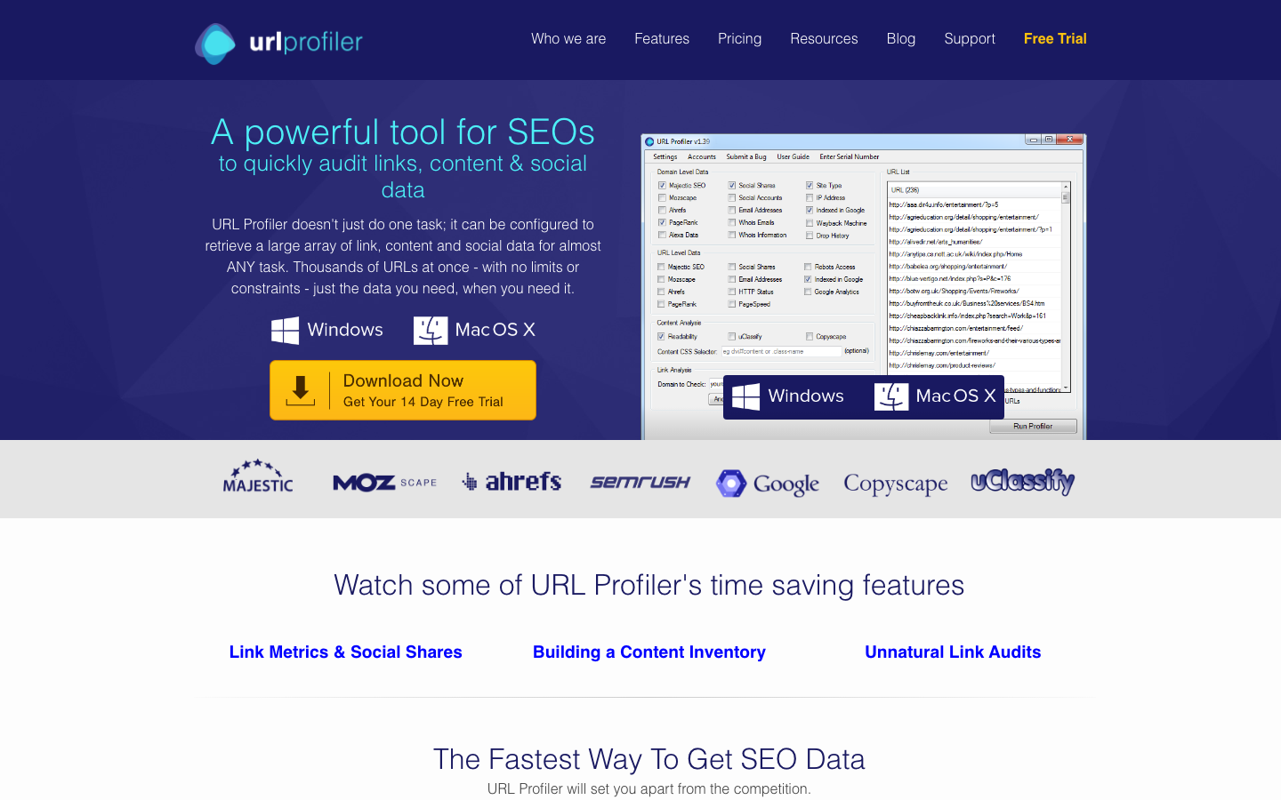 URL Profiler dashboard screenshot