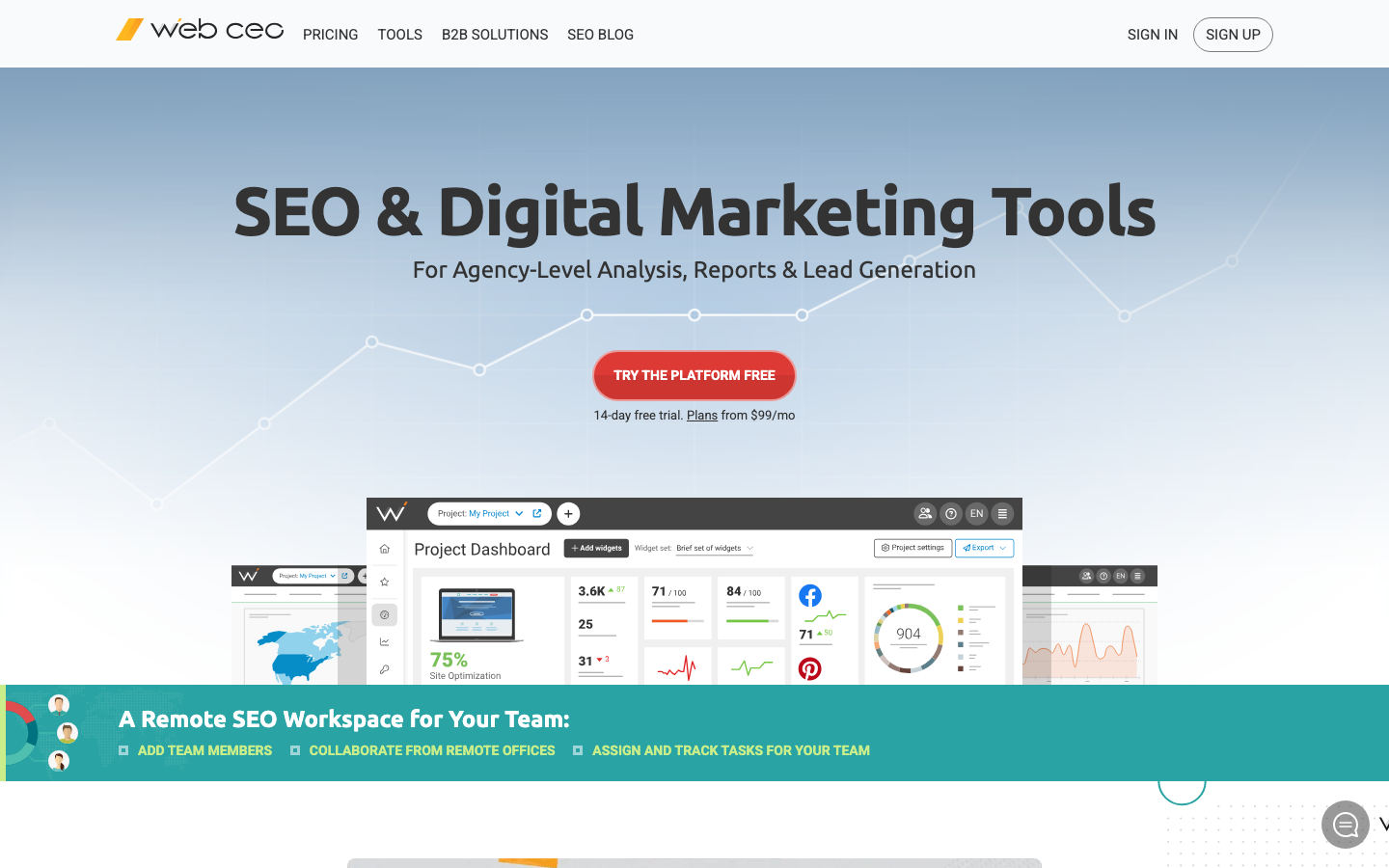 WebCEO dashboard screenshot