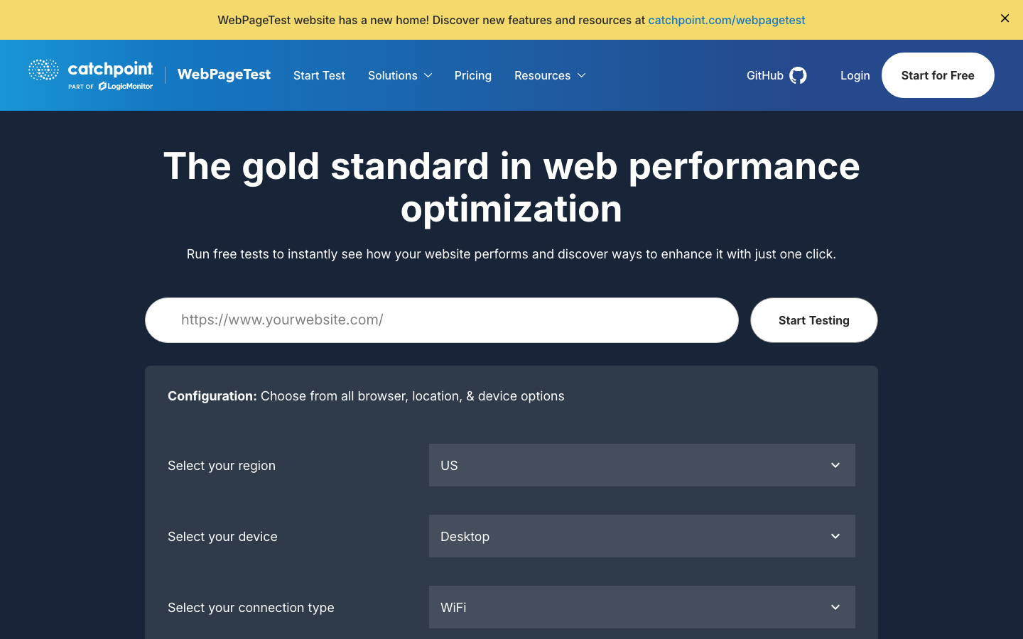 WebPageTest dashboard screenshot